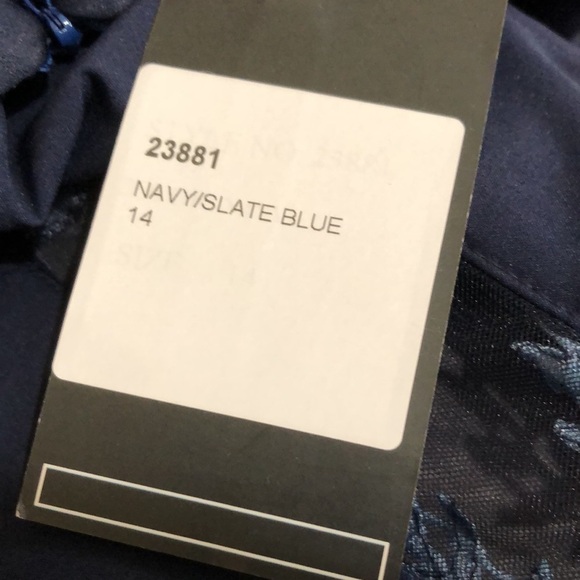 NWT La Femme Gown Size 14 Style 23881 Navy Blue Floral Cutout Maxi Dress - Picture 6 of 10